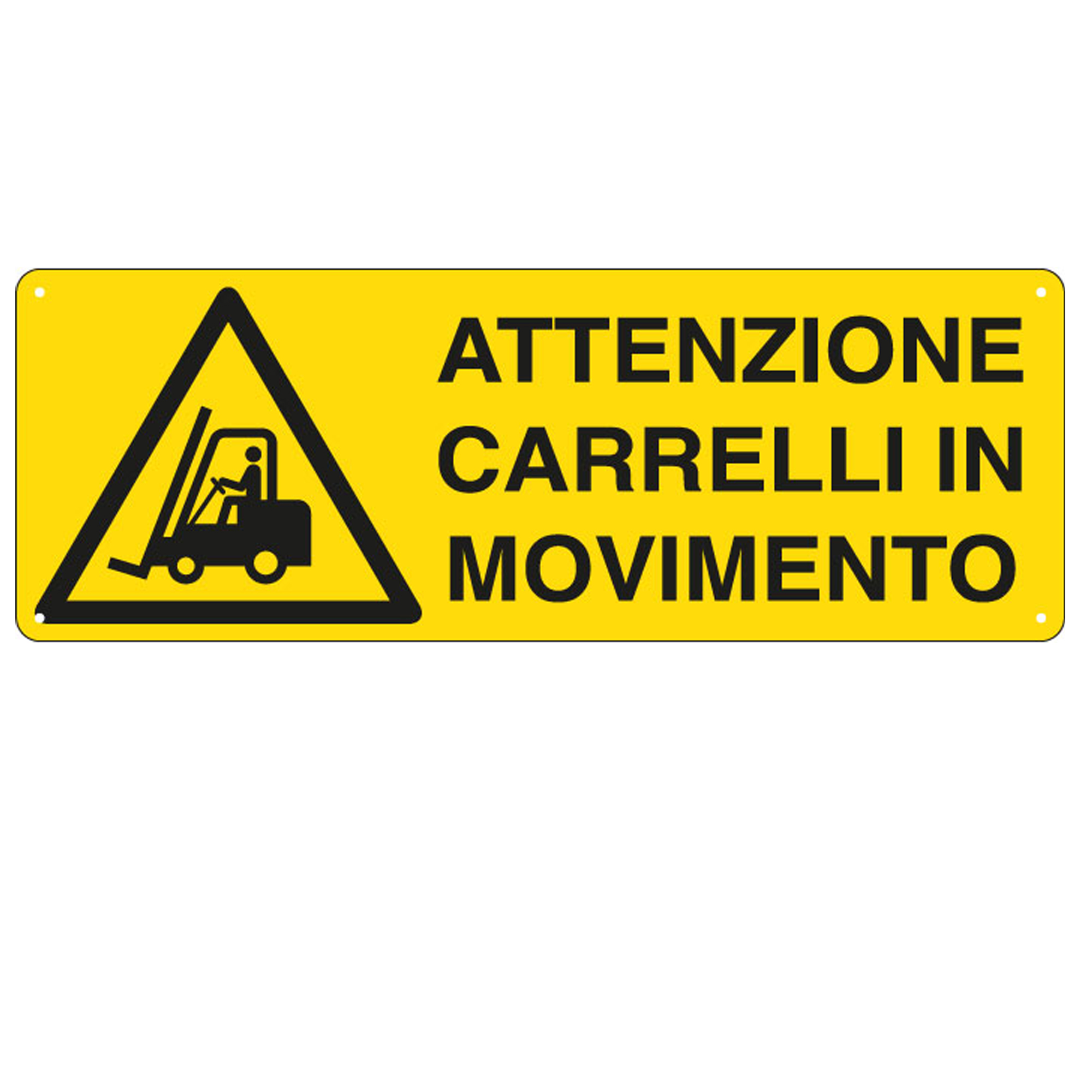 Cartello segnalatore - 35x12,5 cm - ATTENZIONE CARRELLI …