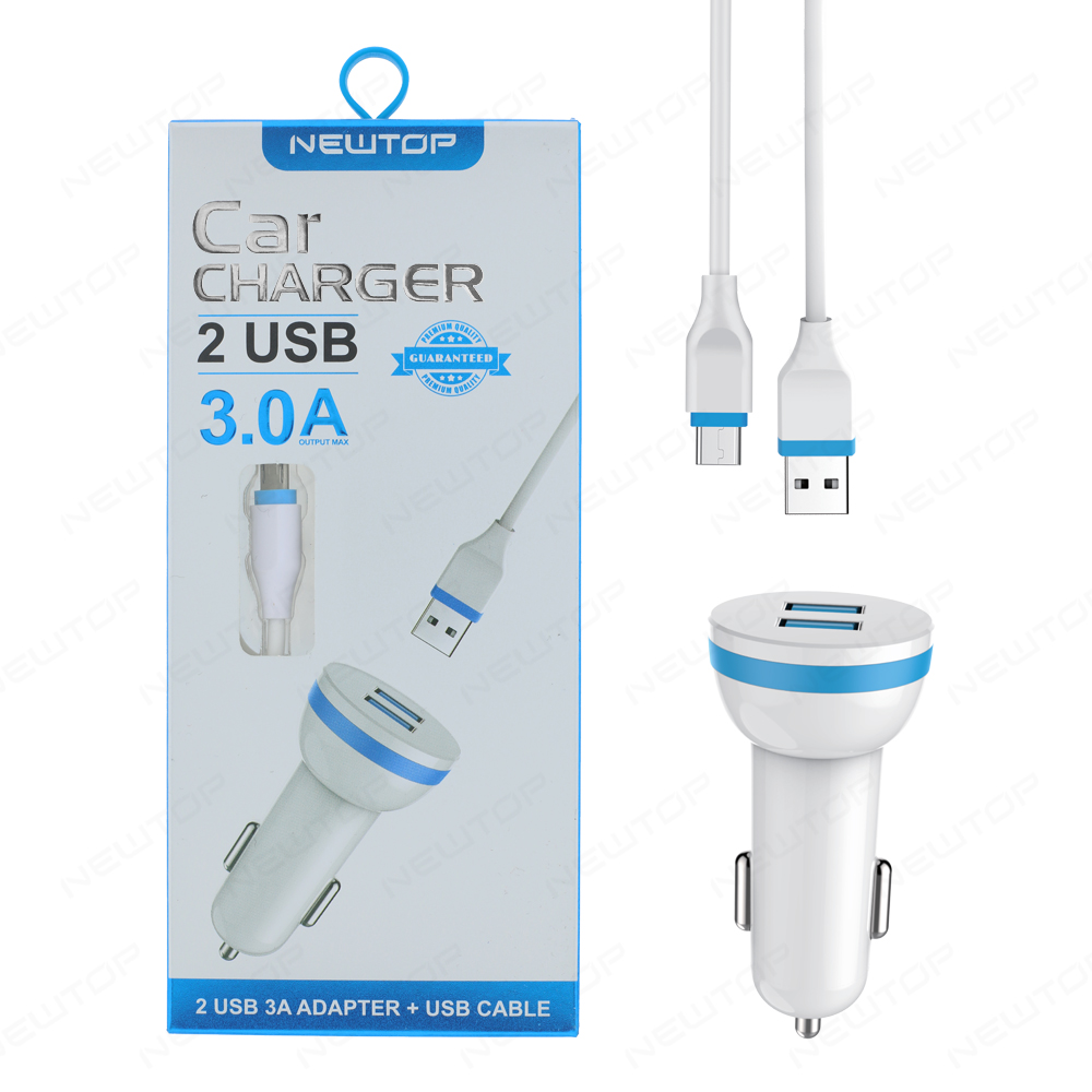 NEWTOP CC03 CARICATORE MACCHINA 2USB 3A CON CAVO …