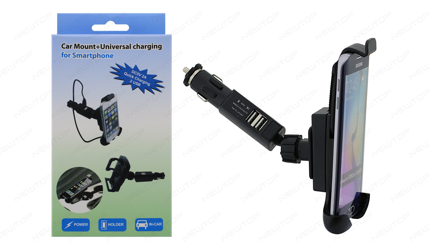 SUPPORTO SMARTPHONE 5.8" STAND ACCENDISIGARI CON 2 USB …