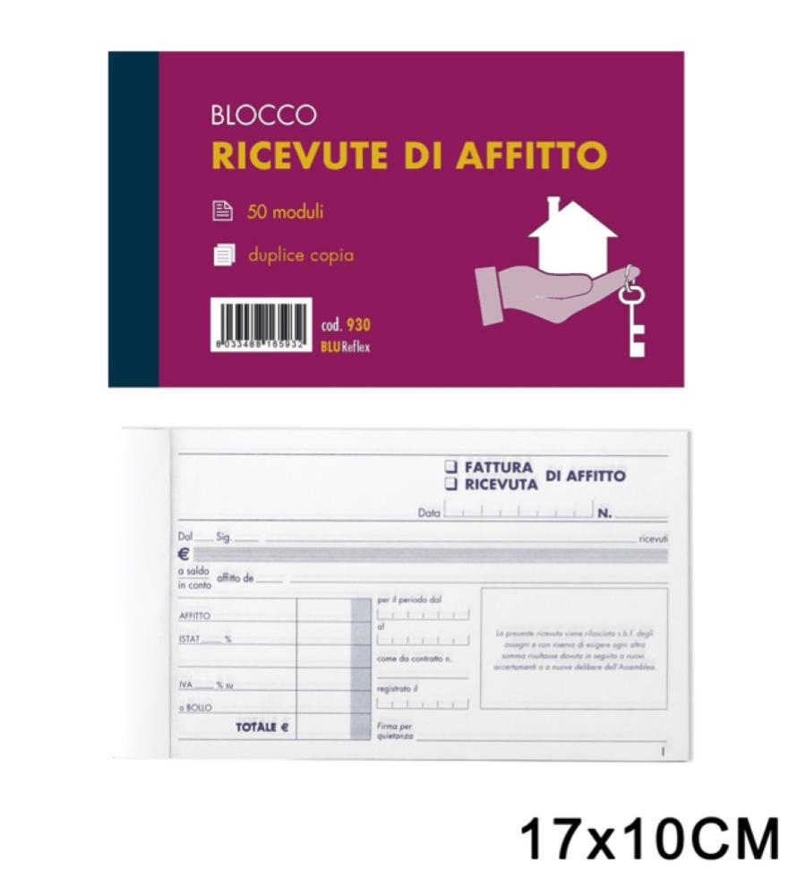ART.930 BLUREFLEX RICEVUTE DI AFFITTO 50MODULI 2COPIE 10X17CM