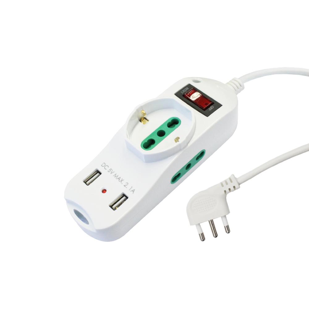 EXTRASTAR MULTIPRESA 10/16A+SCHUKO 2USB SPINA 10A CON SOVRACCARICO