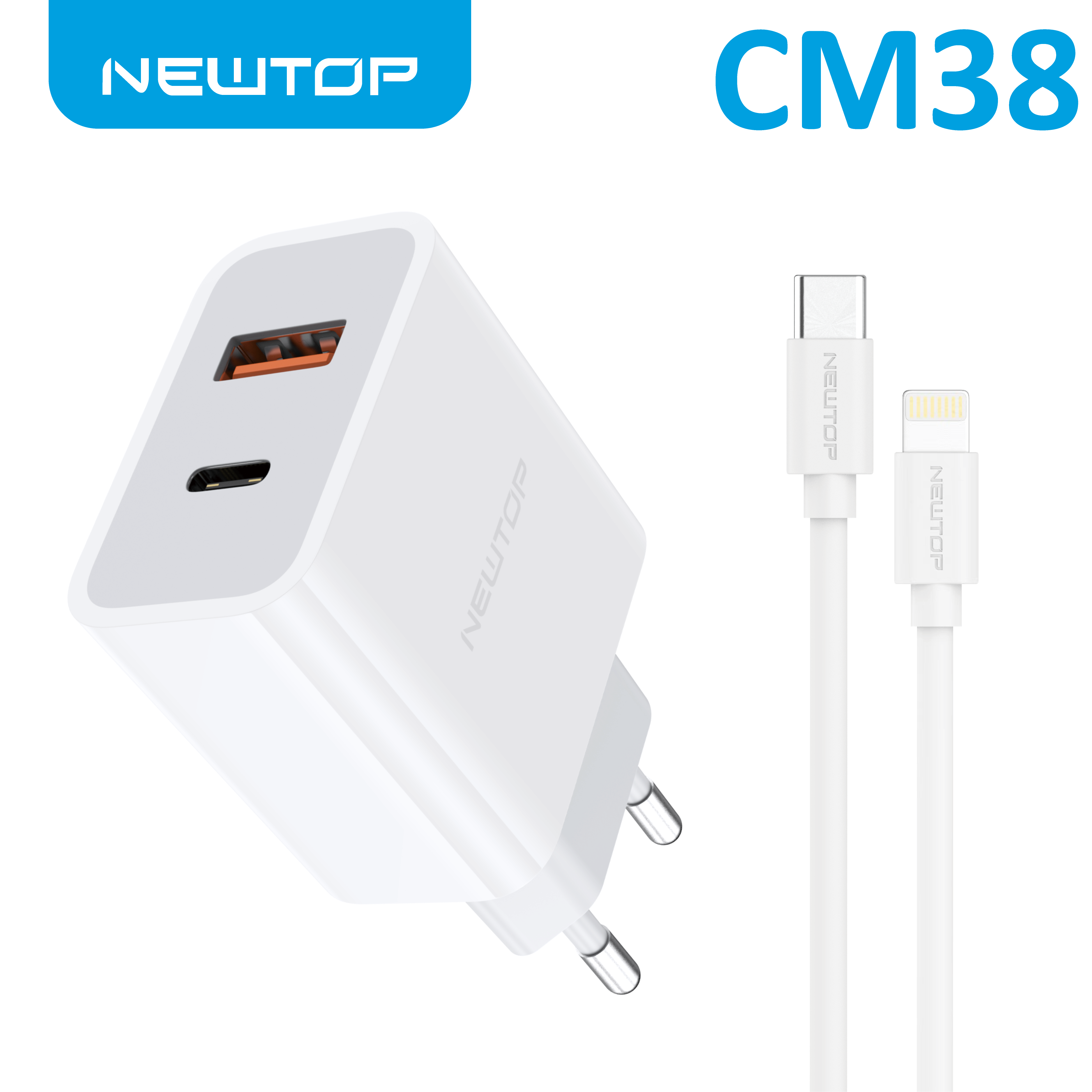 NEWTOP CM38 CARICATORE USB-A + USB-C PD 25W …