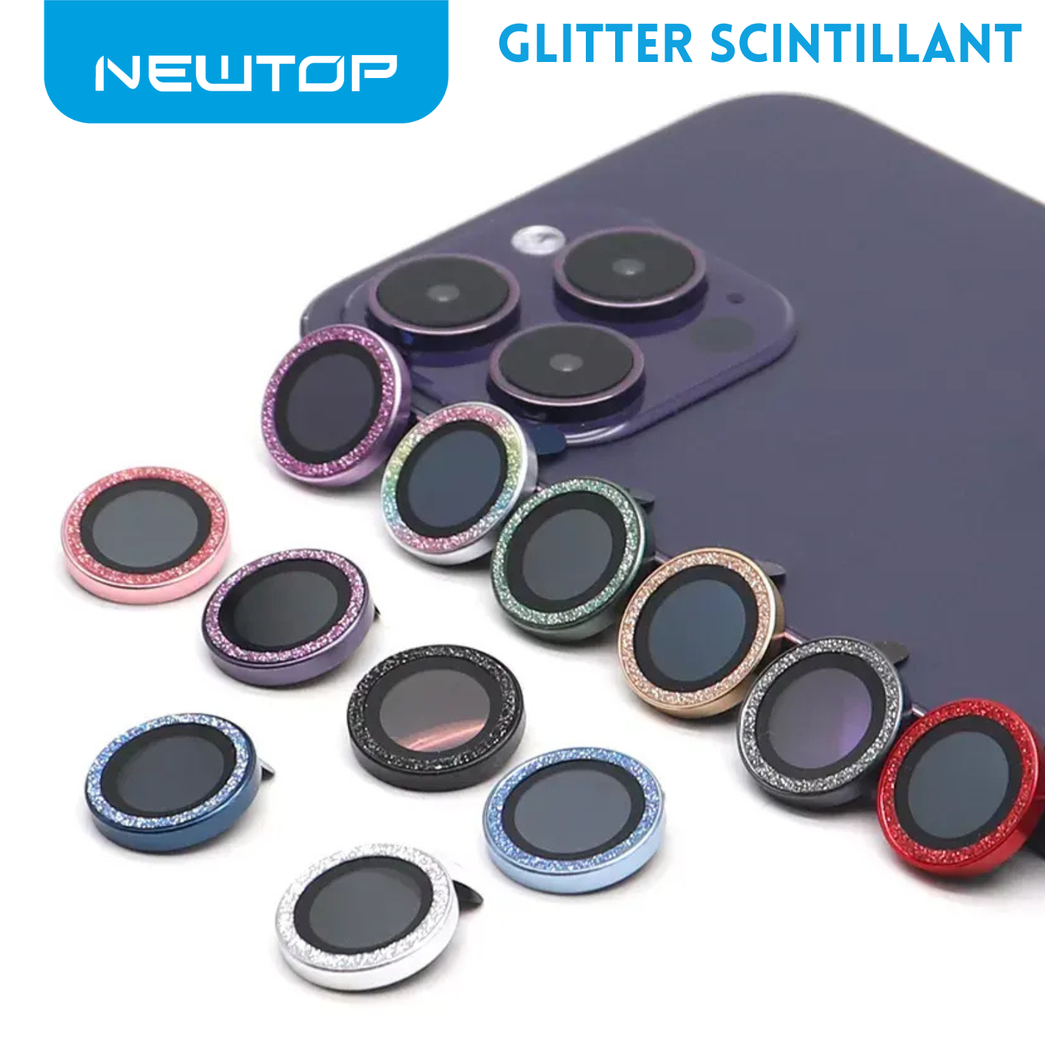 NEWTOP FOTOCAMERA GLITTER SCINTILLANT 9H VETRO TEMPERATO IPHONE …