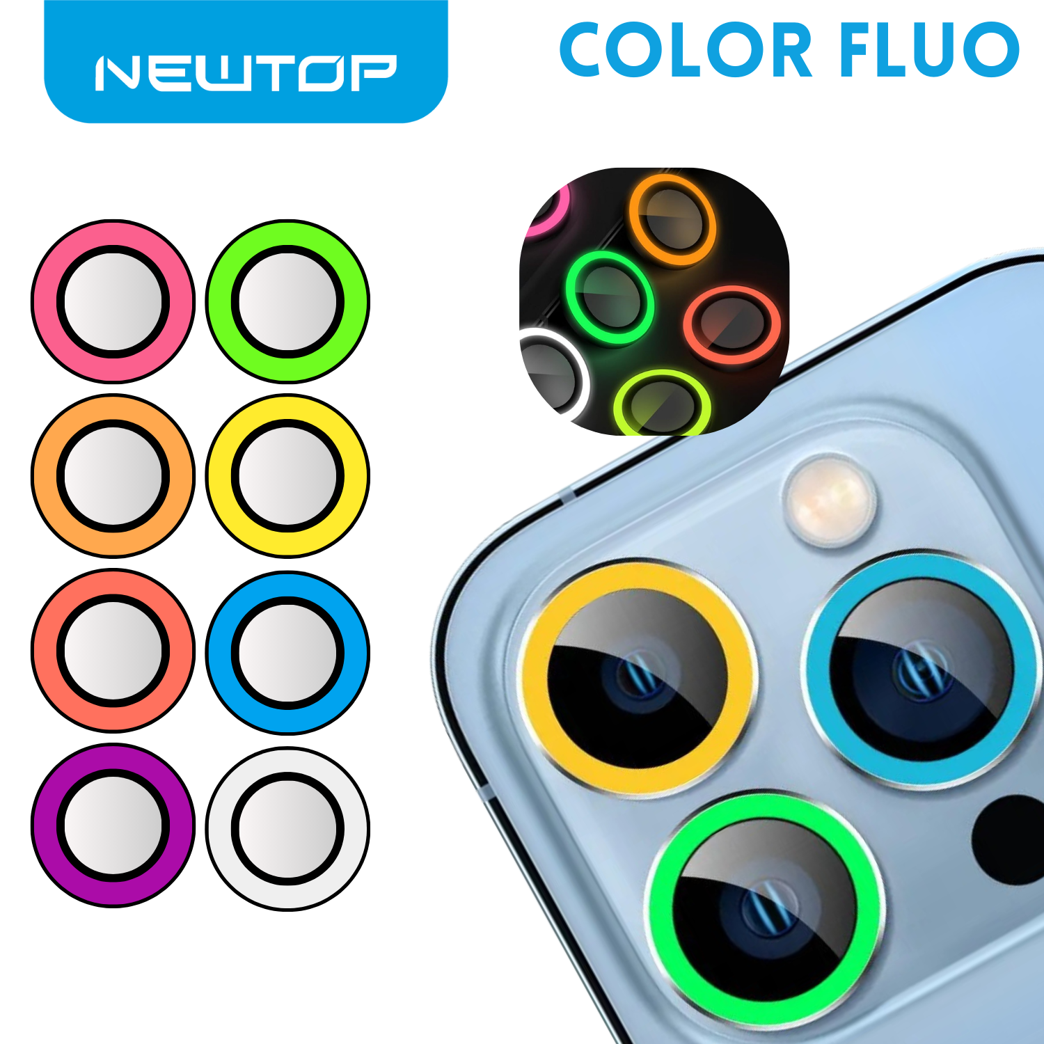 NEWTOP FOTOCAMERA COLORE FLUO VETRO TEMPERATO IPHONE 13 …