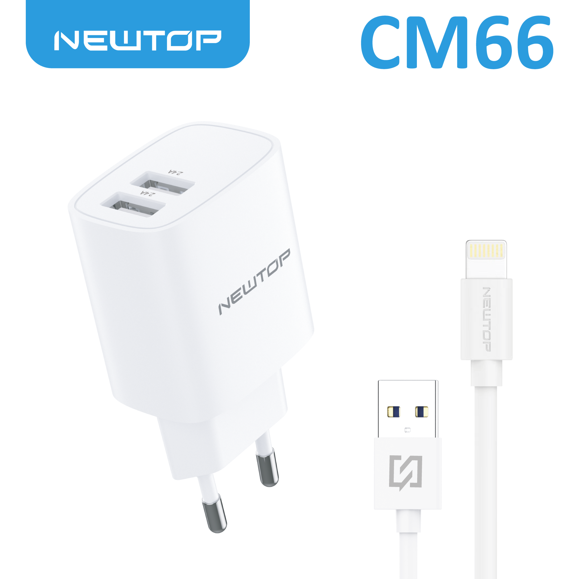 NEWTOP CM66 CARICATORE DA MURO 2USB 5V 2.4A …