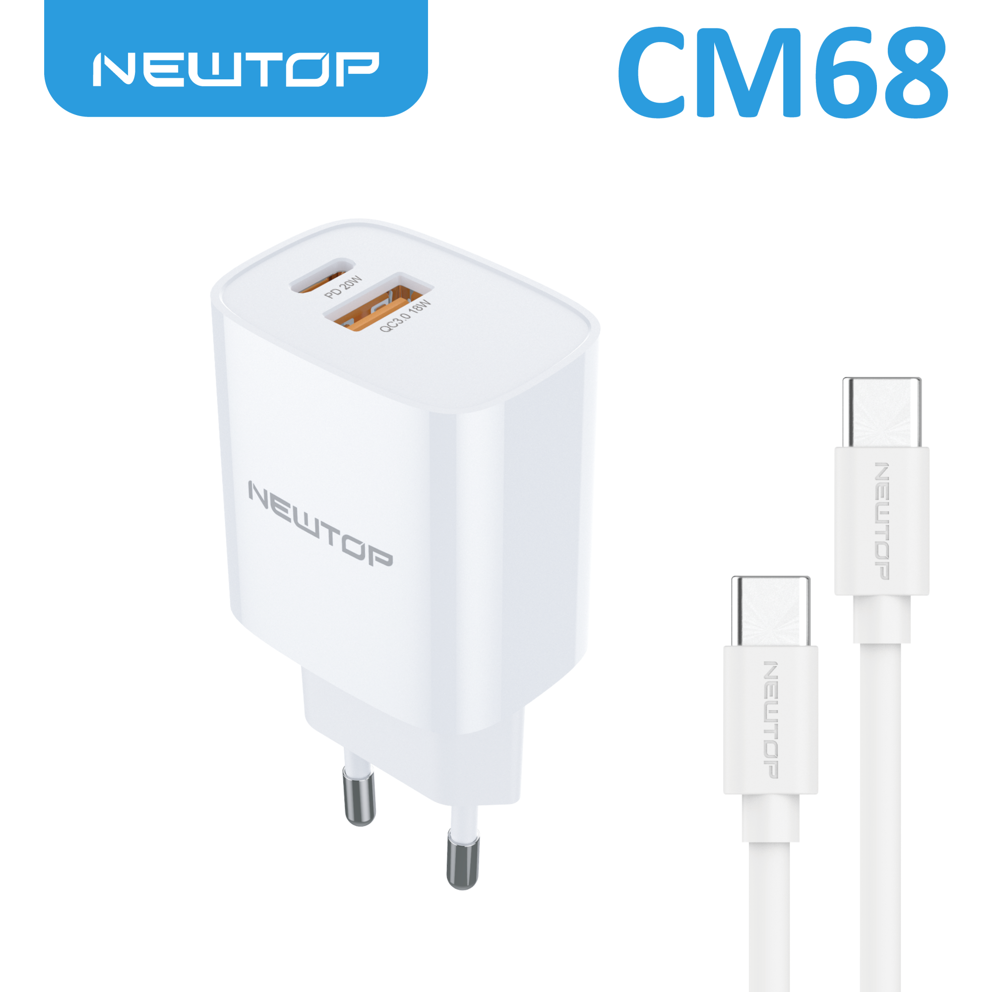 NEWTOP CM68 CARICATORE DA MURO QC3.0 + PD …