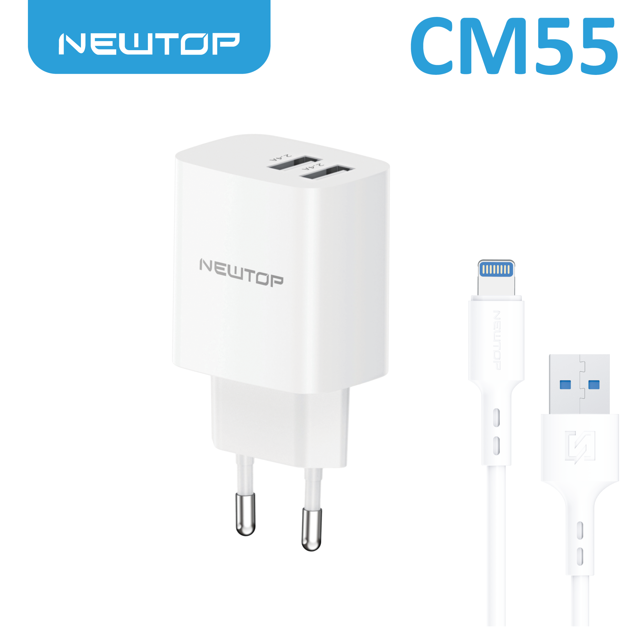 NEWTOP CM55 CARICATORE DA MURO 2USB 5V 2.4A …