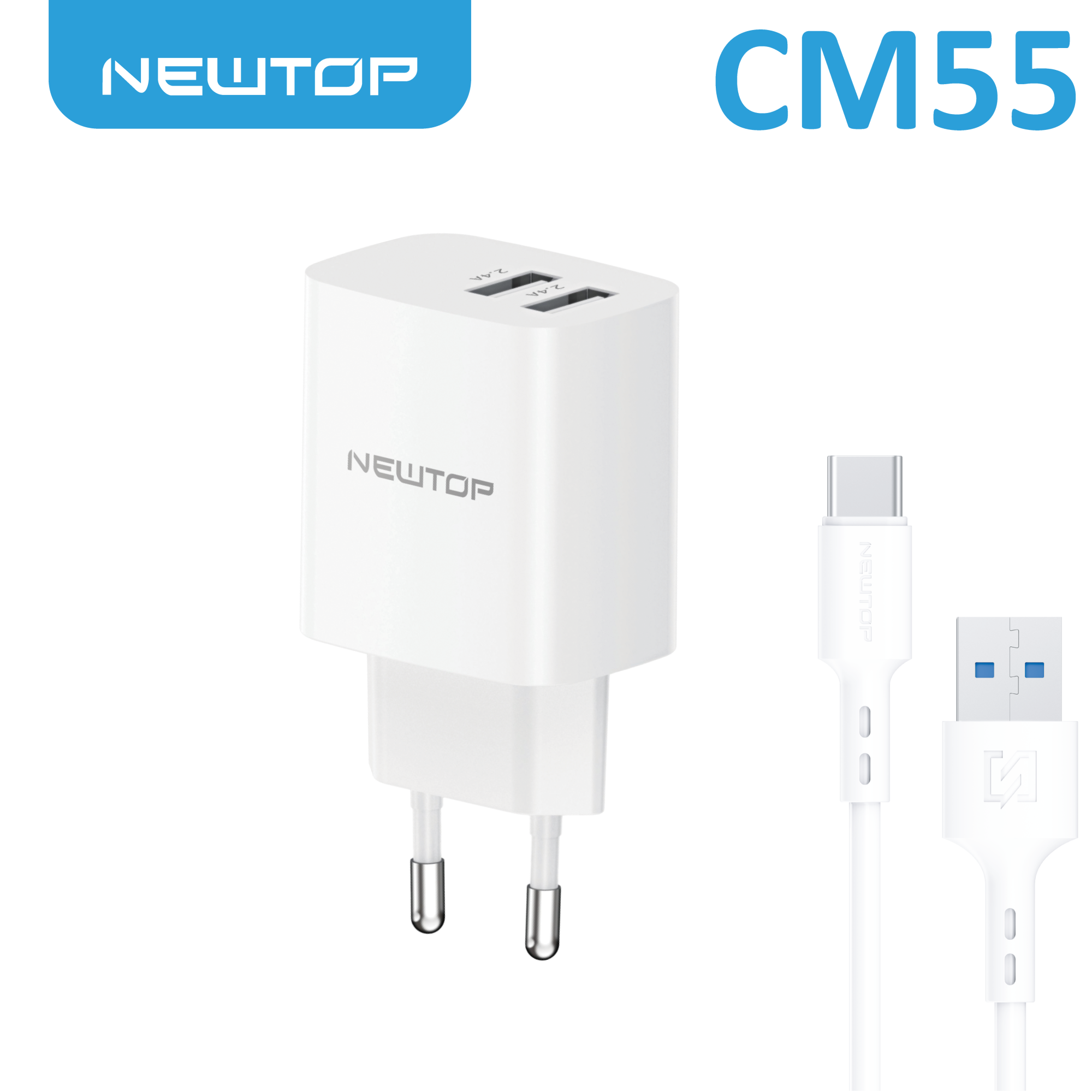NEWTOP CM55 CARICATORE DA MURO 2USB 5V 2.4A …