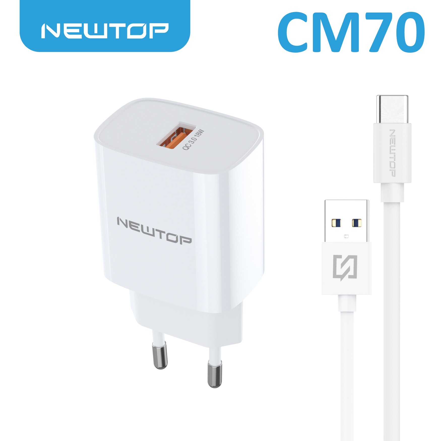 NEWTOP CM70 CARICATORE DA MURO QC3.0 18W CON …