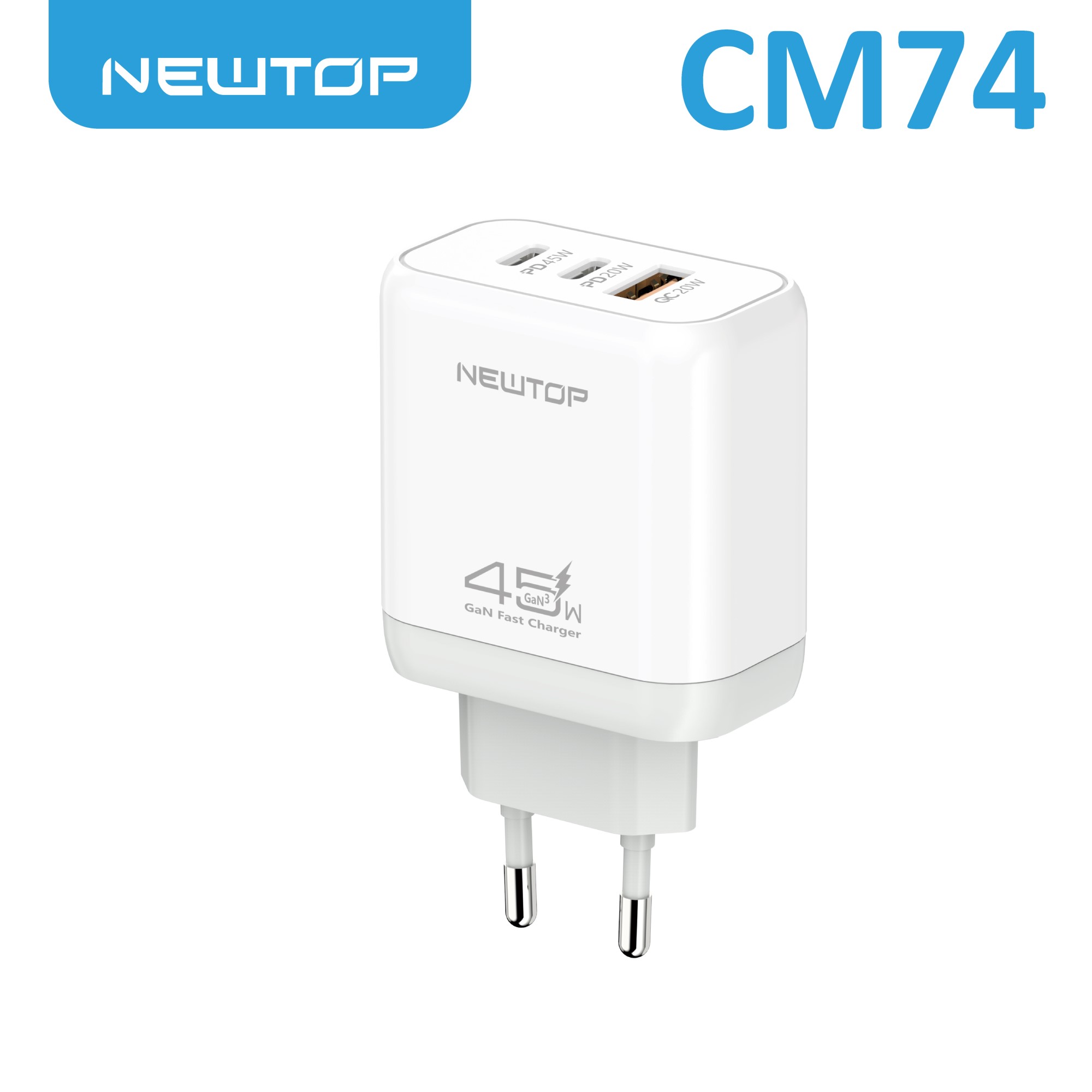 NEWTOP CM74 GAN CARICATORE DA MURO USB-A + …