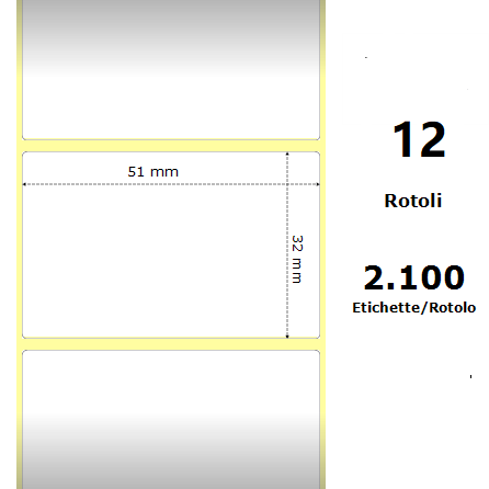 White 51x32mm,2100 Et/Rotolo Z-1000D, 2x1.3x1 Core, 12 Rolls