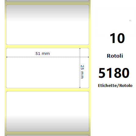White 51x25mm, 5180 Et/Rotolo Z-2000D, 2x1x3 Core, 10 …